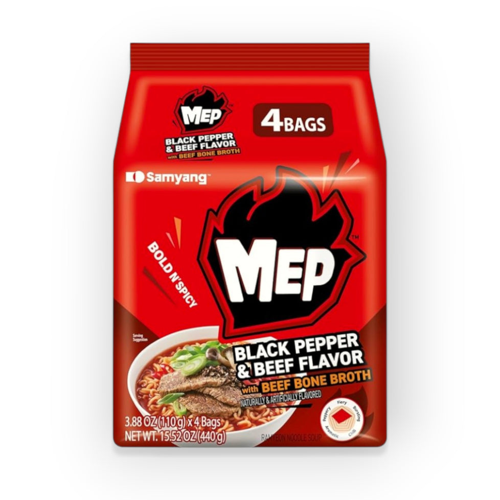 Samyang Mep Black Pepper & Beef Flavor 3.88 oz(110g) x  4 Bags